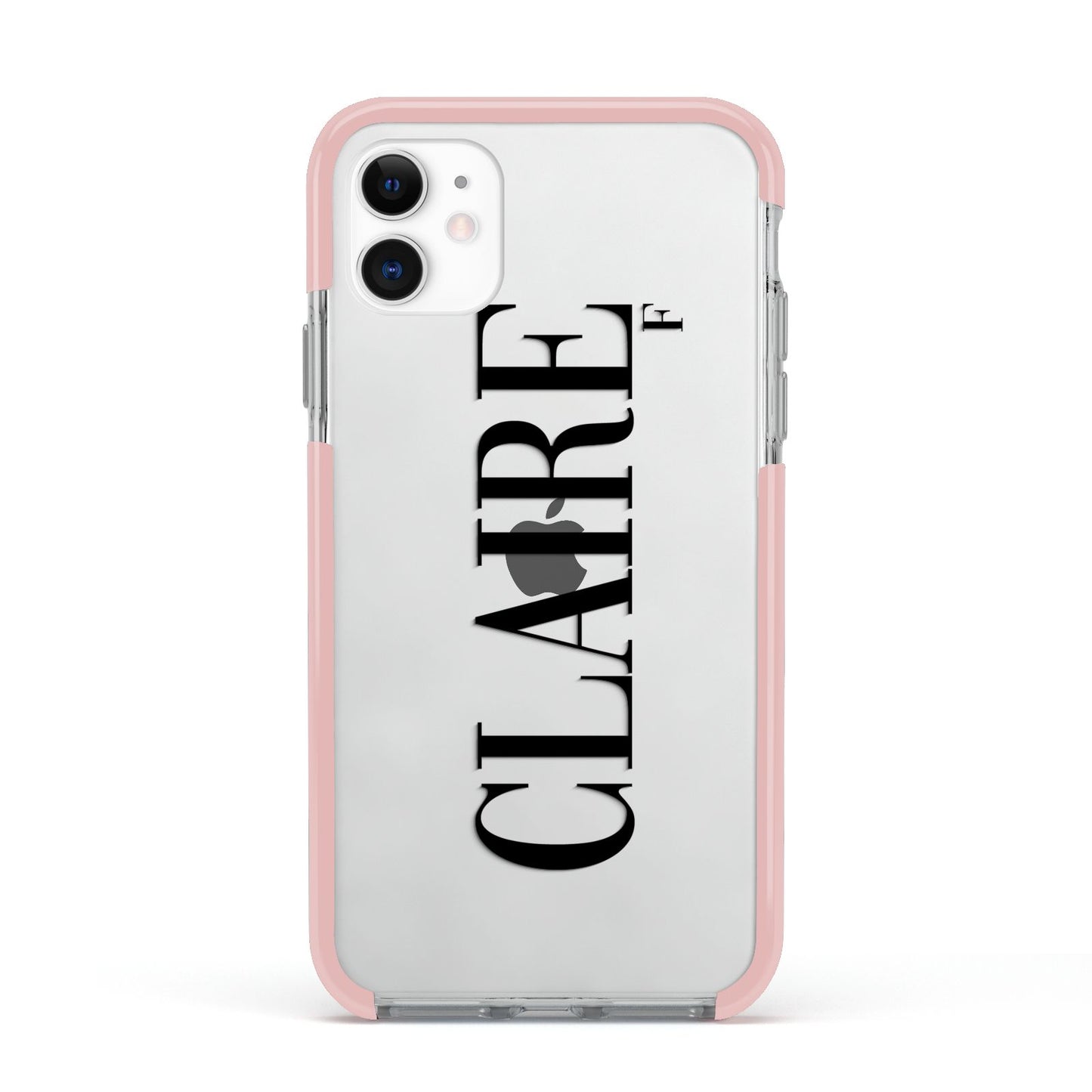 Personalised Transparent Name Apple iPhone 11 in White with Pink Impact Case