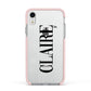 Personalised Transparent Name Apple iPhone XR Impact Case Pink Edge on Silver Phone