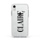 Personalised Transparent Name Apple iPhone XR Impact Case White Edge on Silver Phone