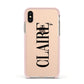 Personalised Transparent Name Apple iPhone Xs Impact Case Pink Edge on Gold Phone