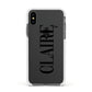Personalised Transparent Name Apple iPhone Xs Impact Case White Edge on Black Phone