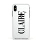 Personalised Transparent Name Apple iPhone Xs Impact Case White Edge on Silver Phone