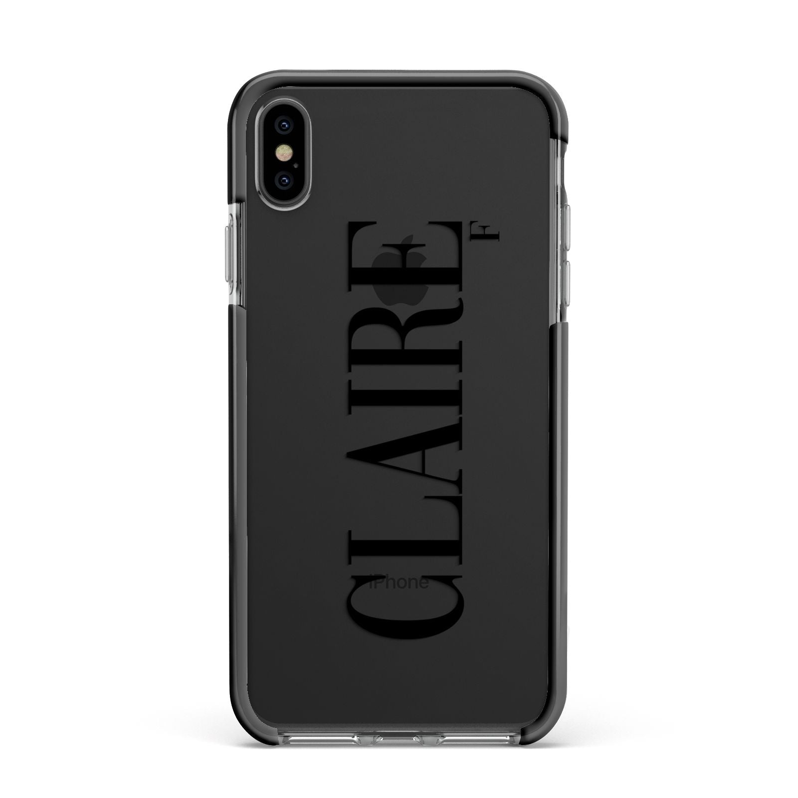 Personalised Transparent Name Apple iPhone Xs Max Impact Case Black Edge on Black Phone