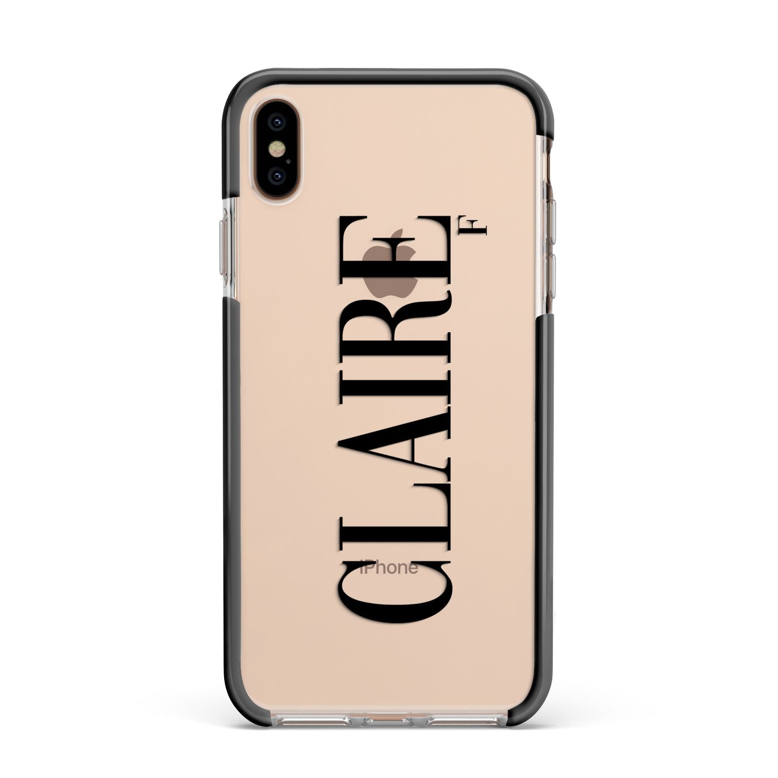 Personalised Transparent Name Apple iPhone Xs Max Impact Case Black Edge on Gold Phone