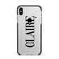Personalised Transparent Name Apple iPhone Xs Max Impact Case Black Edge on Silver Phone
