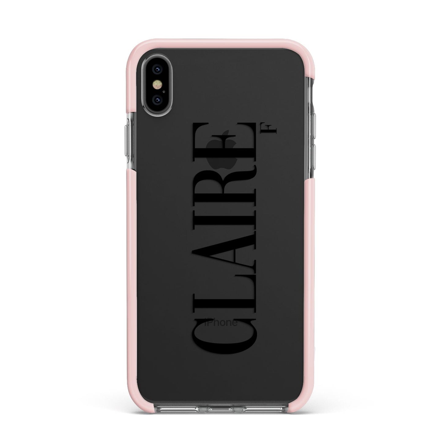 Personalised Transparent Name Apple iPhone Xs Max Impact Case Pink Edge on Black Phone