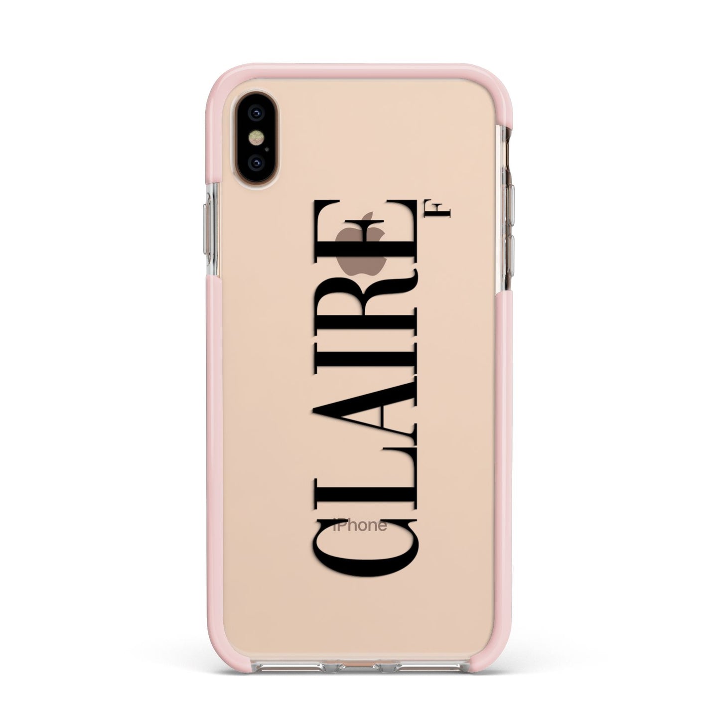 Personalised Transparent Name Apple iPhone Xs Max Impact Case Pink Edge on Gold Phone
