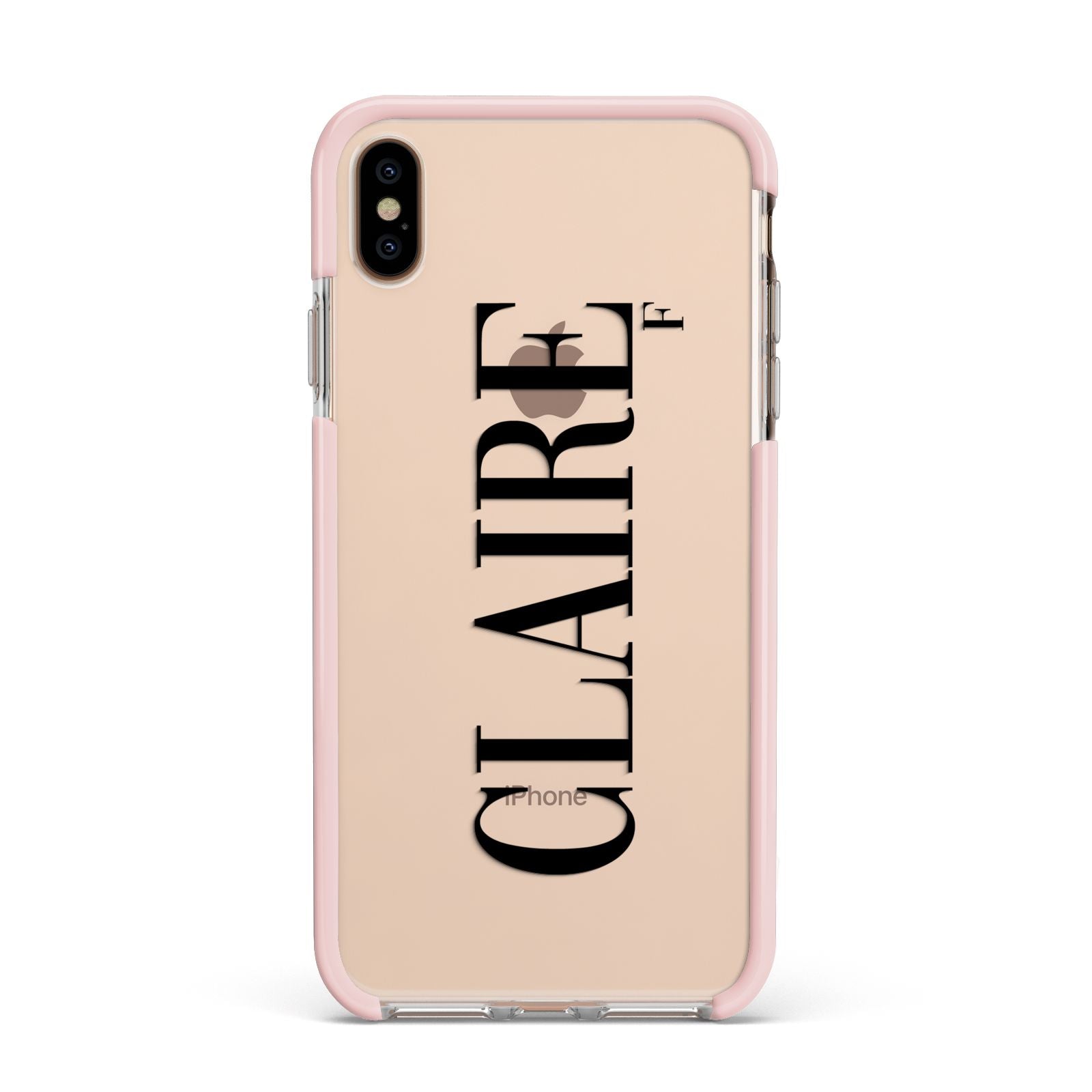 Personalised Transparent Name Apple iPhone Xs Max Impact Case Pink Edge on Gold Phone