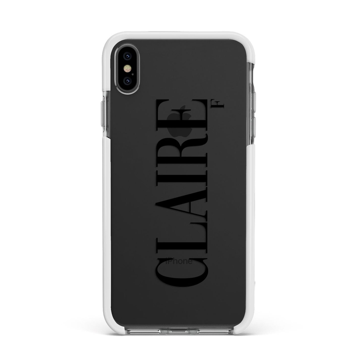 Personalised Transparent Name Apple iPhone Xs Max Impact Case White Edge on Black Phone