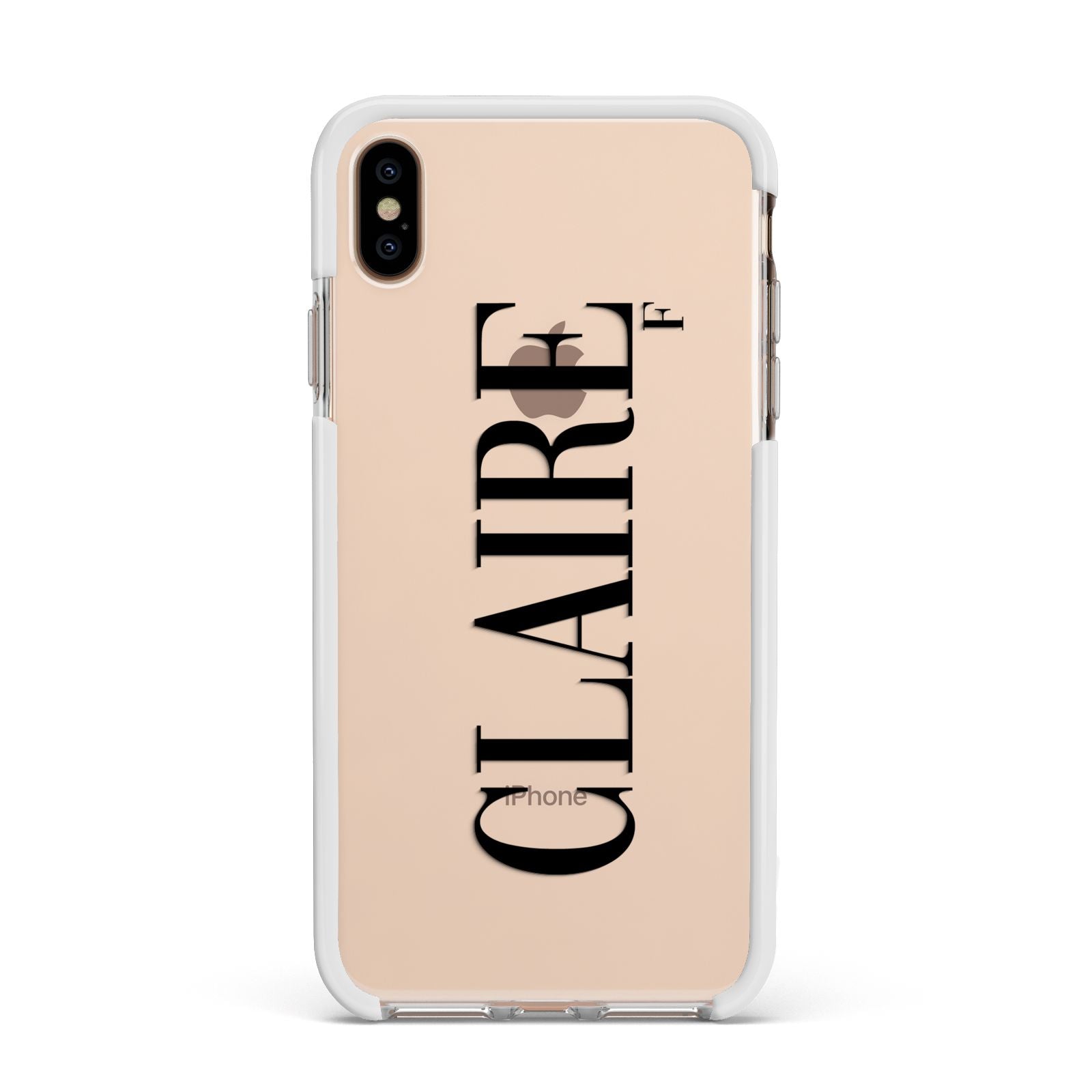 Personalised Transparent Name Apple iPhone Xs Max Impact Case White Edge on Gold Phone