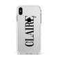 Personalised Transparent Name Apple iPhone Xs Max Impact Case White Edge on Silver Phone