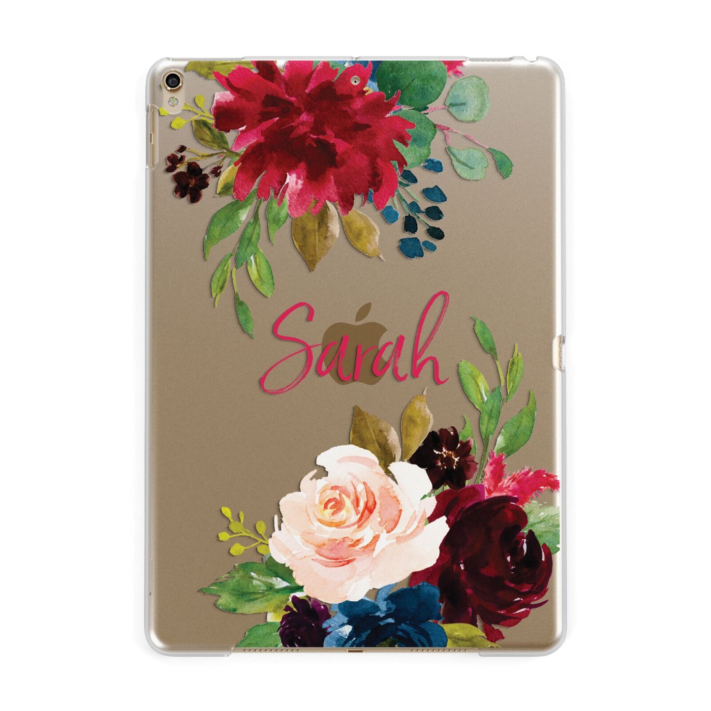 Personalised Transparent Name Roses Apple iPad Gold Case