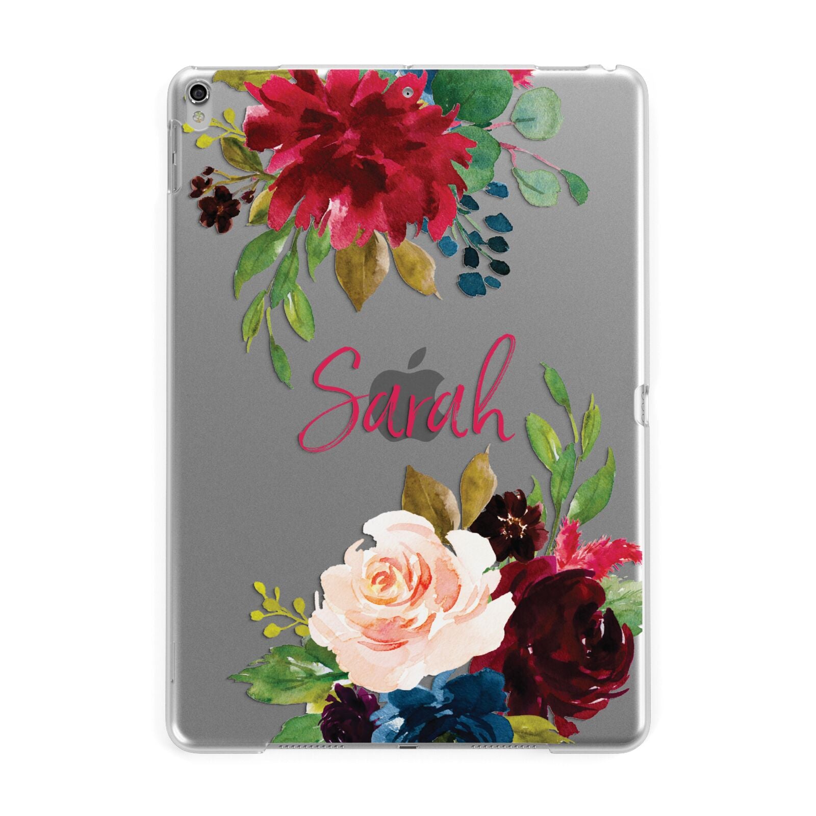 Personalised Transparent Name Roses Apple iPad Silver Case