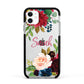 Personalised Transparent Name Roses Apple iPhone 11 in White with Black Impact Case