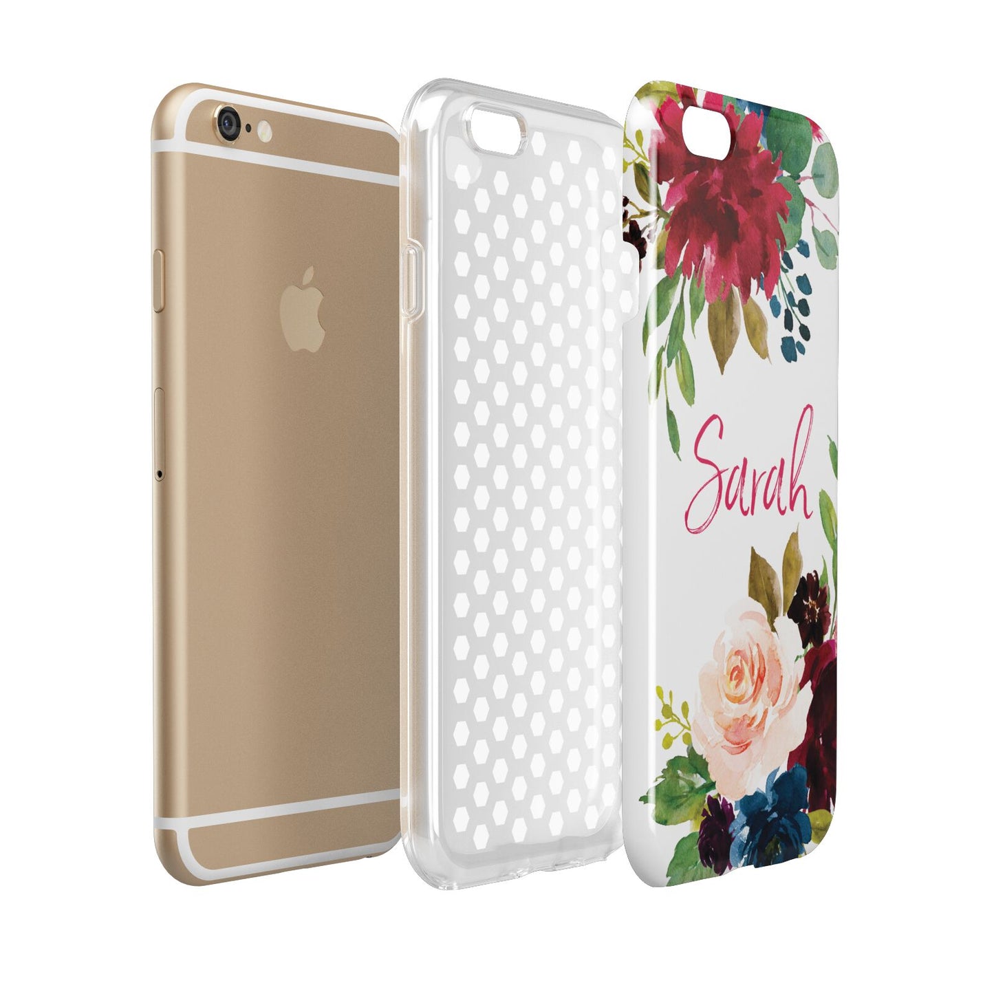Personalised Transparent Name Roses Apple iPhone 6 3D Tough Case Expanded view