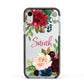 Personalised Transparent Name Roses Apple iPhone XR Impact Case Black Edge on Silver Phone