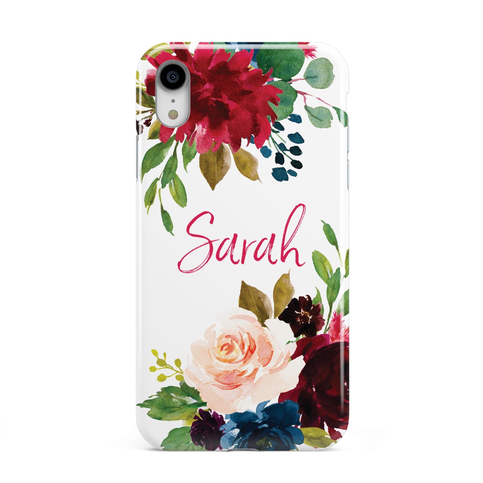Personalised Transparent Name Roses Apple iPhone XR White 3D Tough Case