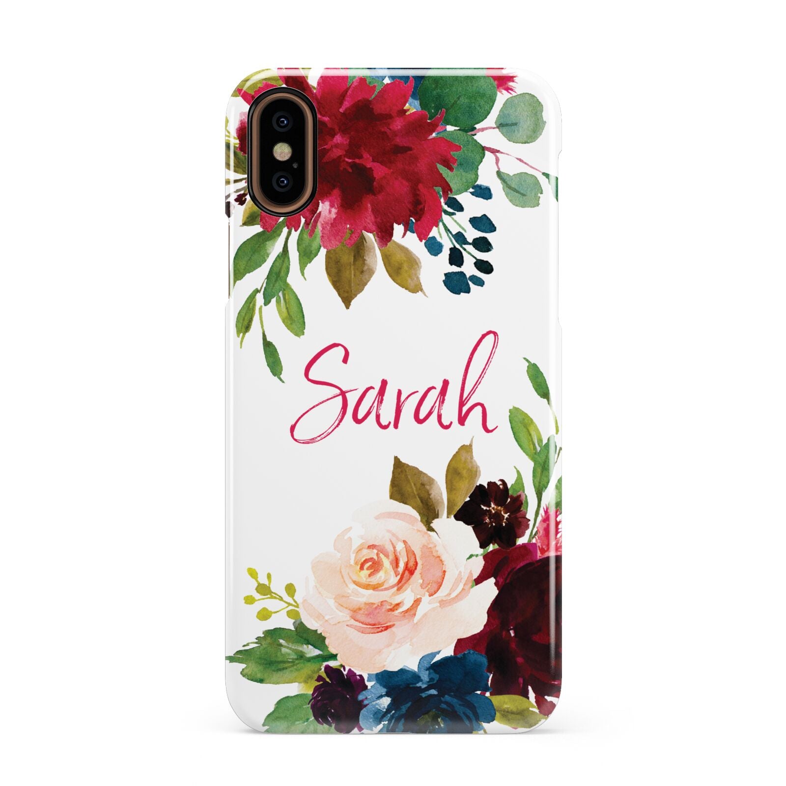 Personalised Transparent Name Roses Apple iPhone XS 3D Snap Case