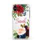 Personalised Transparent Name Roses Apple iPhone Xs Impact Case White Edge on Silver Phone