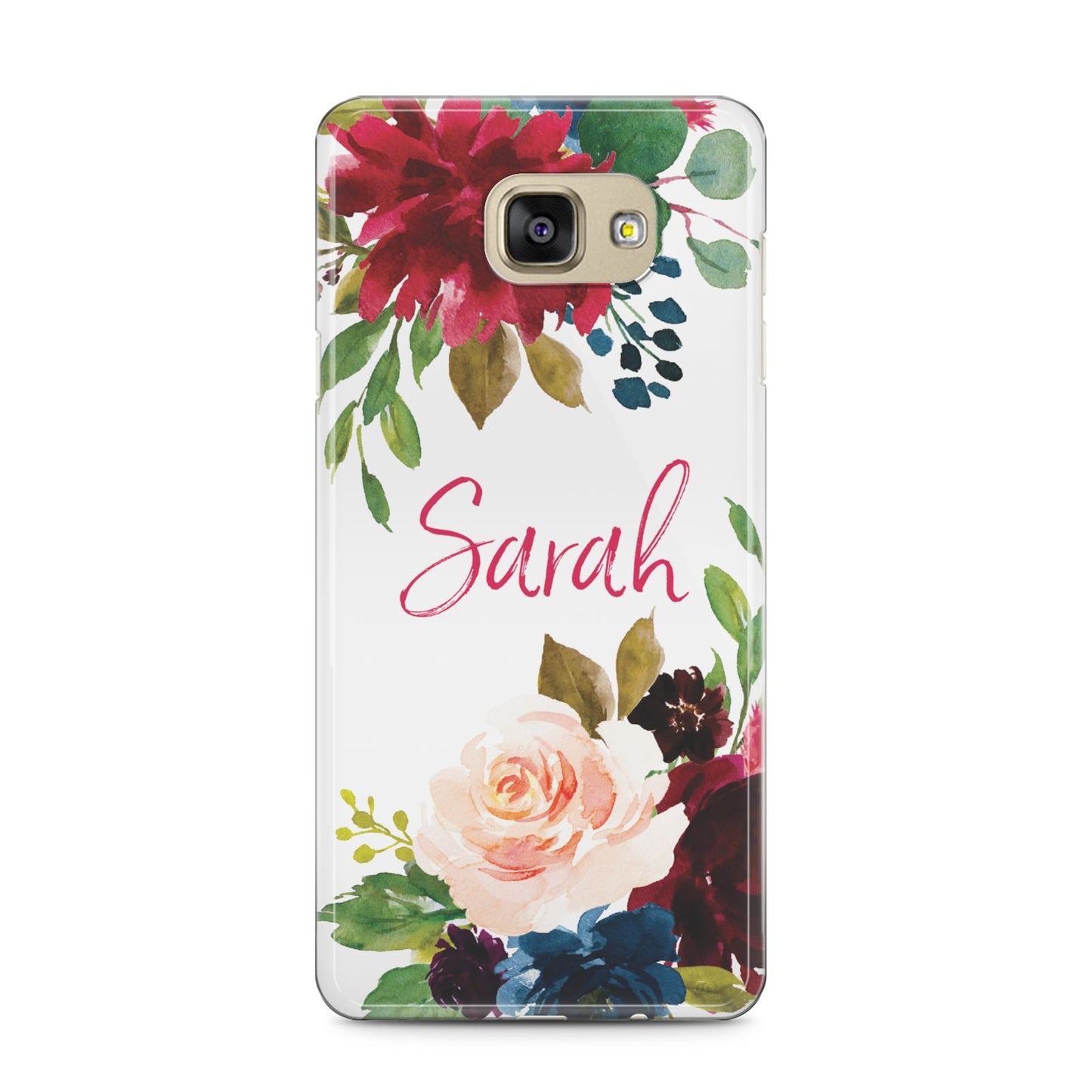 Personalised Transparent Name Roses Samsung Galaxy A5 2016 Case on gold phone