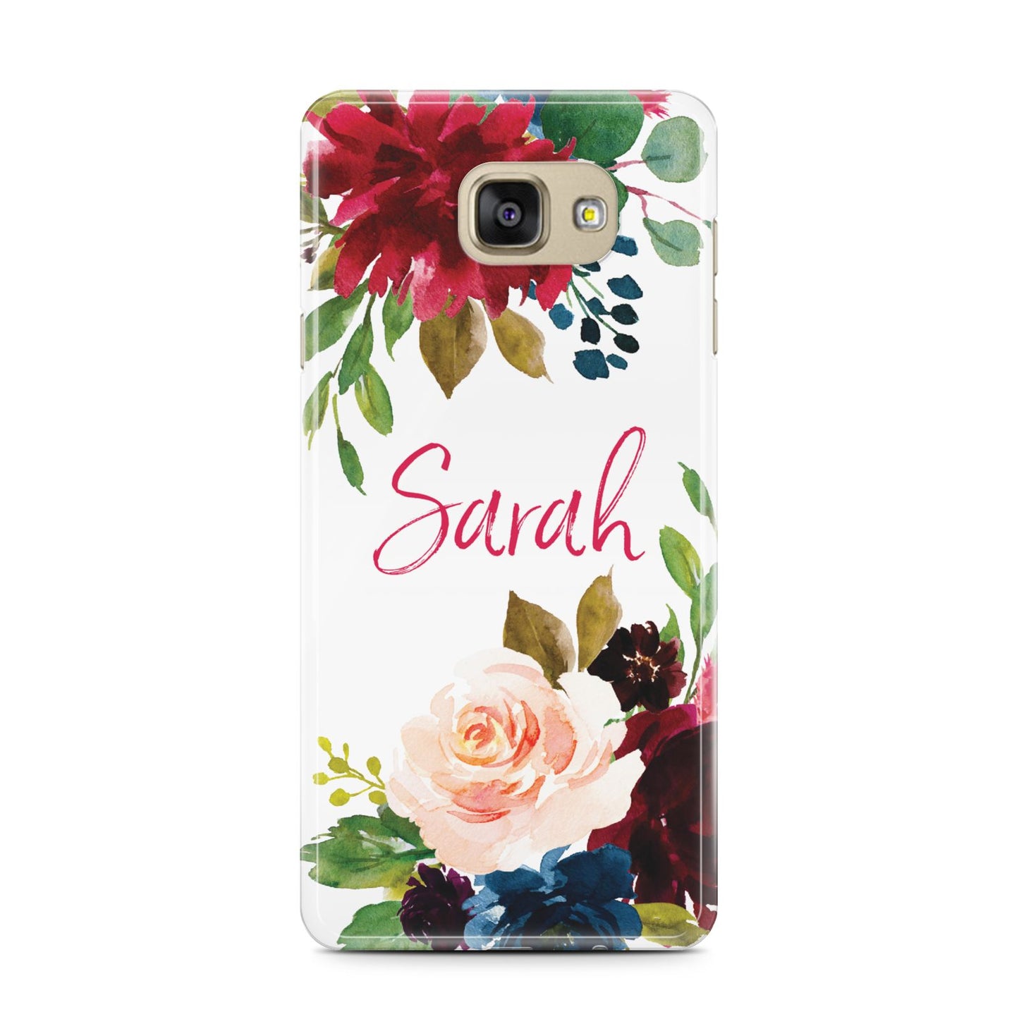 Personalised Transparent Name Roses Samsung Galaxy A7 2016 Case on gold phone