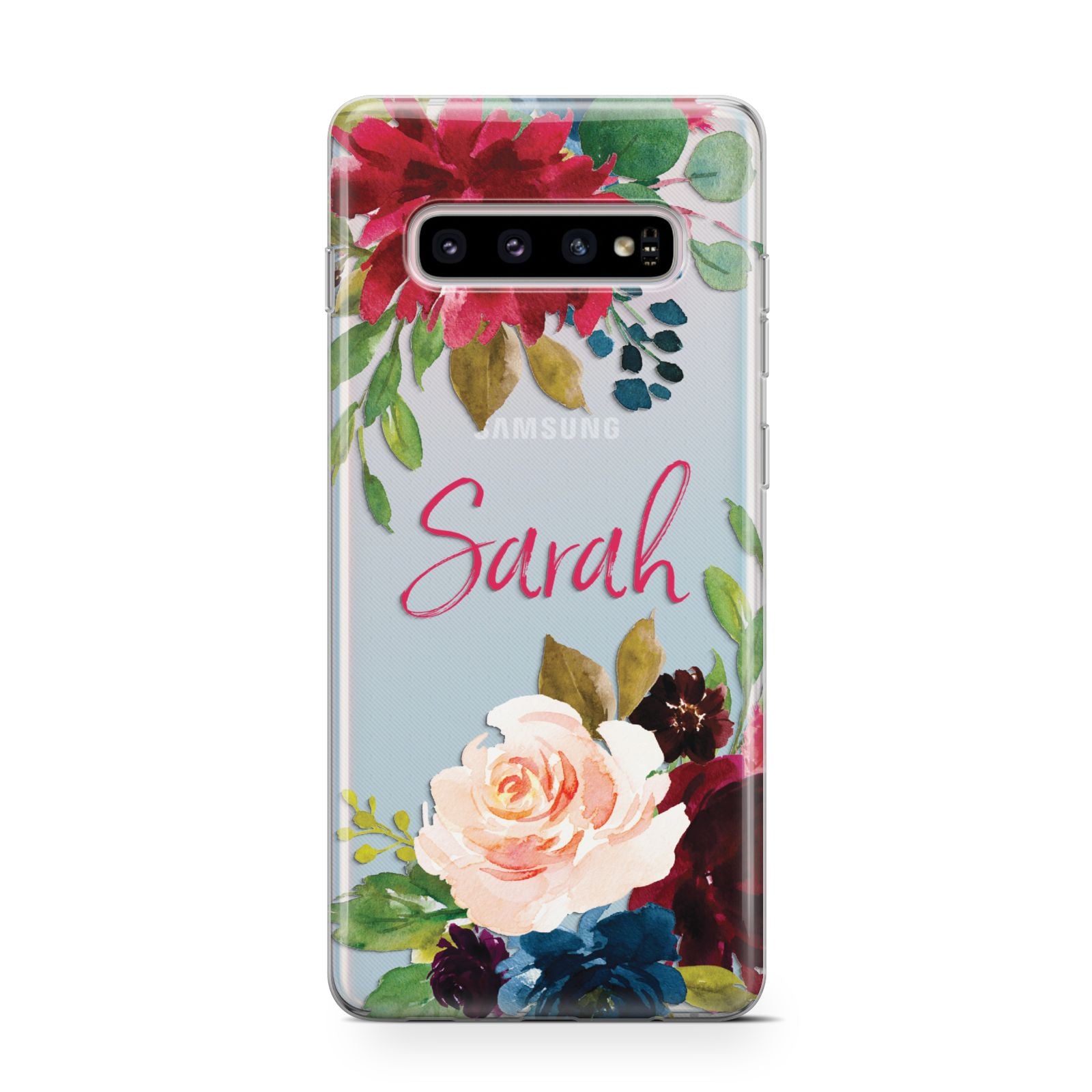 Personalised Transparent Name Roses Samsung Galaxy S10 Case