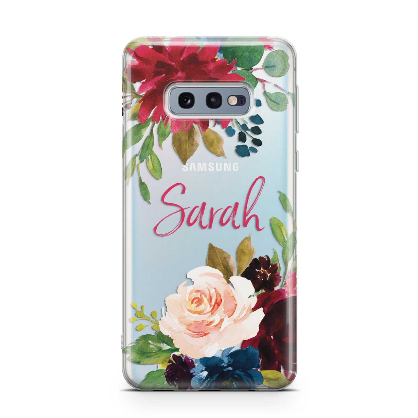 Personalised Transparent Name Roses Samsung Galaxy S10E Case