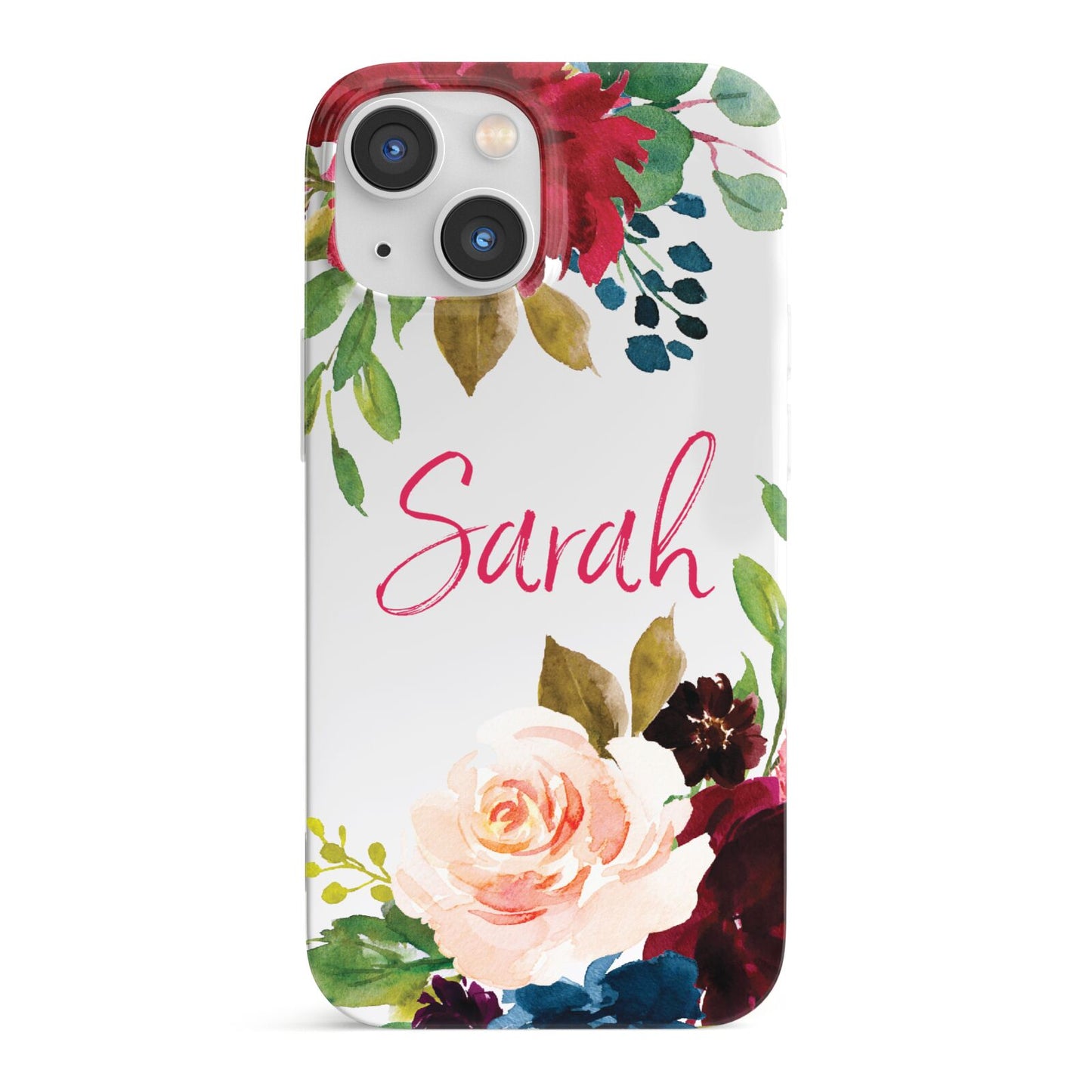 Personalised Transparent Name Roses iPhone 13 Mini Full Wrap 3D Snap Case
