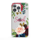 Personalised Transparent Name Roses iPhone 13 Pro Clear Bumper Case