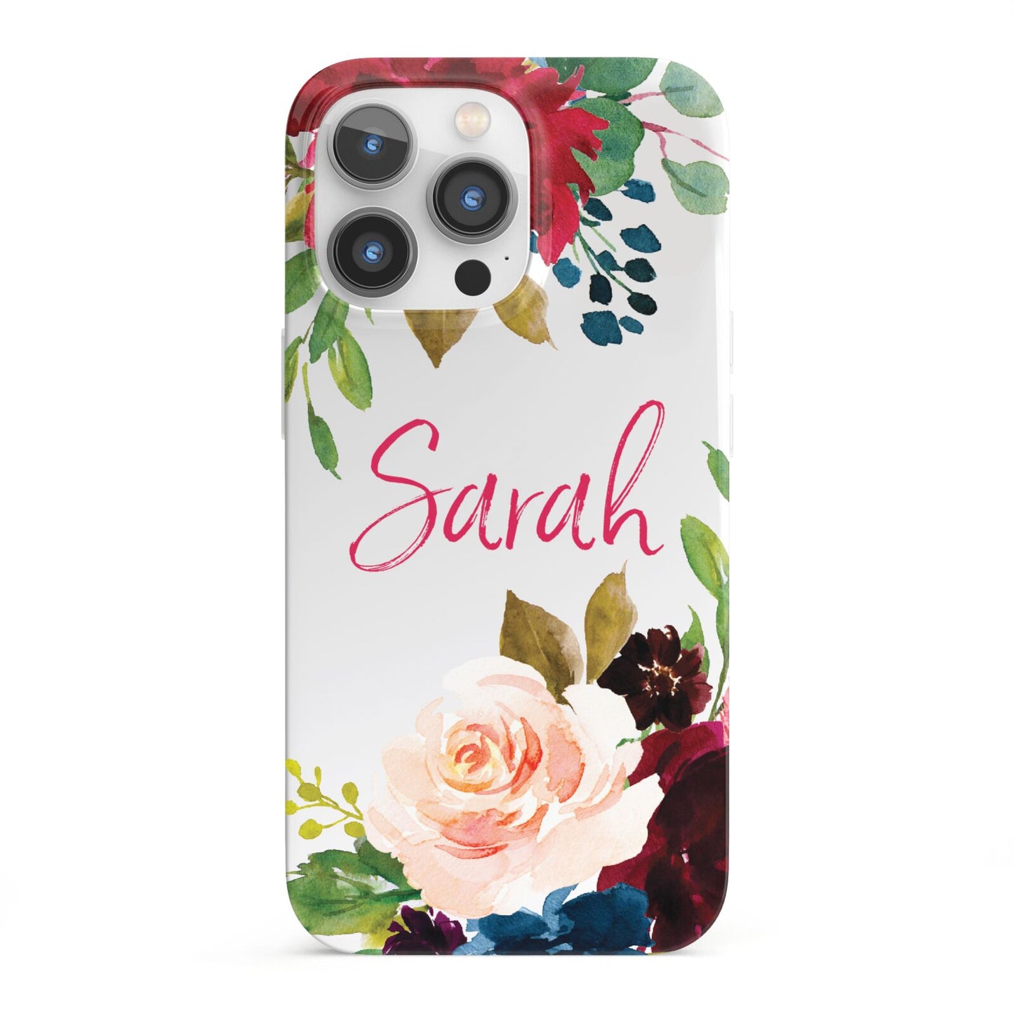Personalised Transparent Name Roses iPhone 13 Pro Full Wrap 3D Snap Case