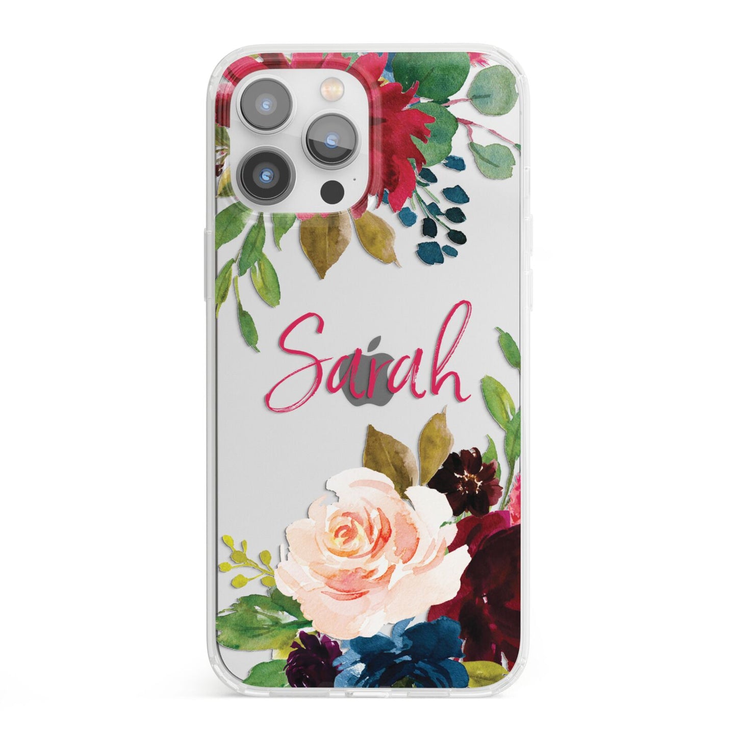 Personalised Transparent Name Roses iPhone 13 Pro Max Clear Bumper Case