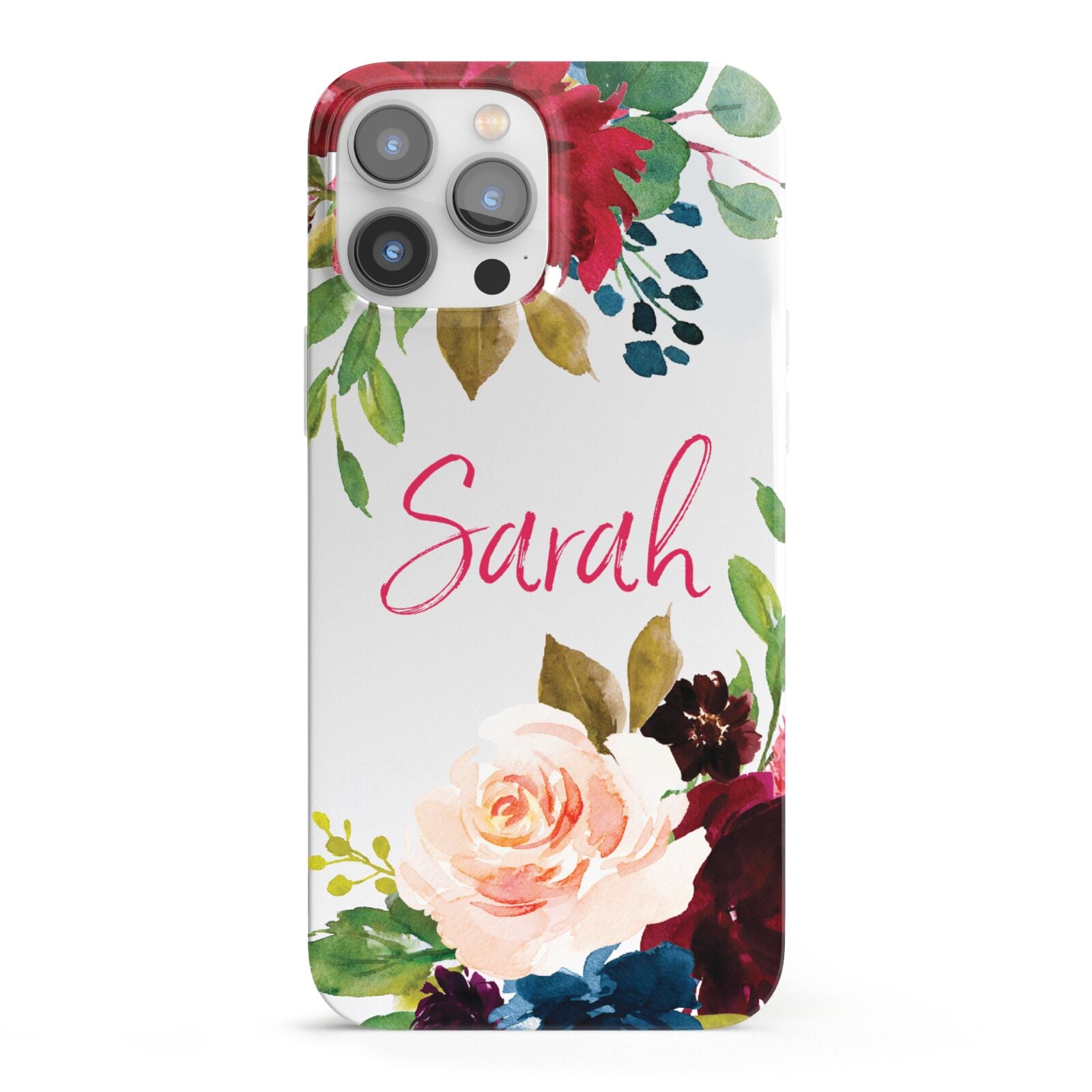 Personalised Transparent Name Roses iPhone 13 Pro Max Full Wrap 3D Snap Case