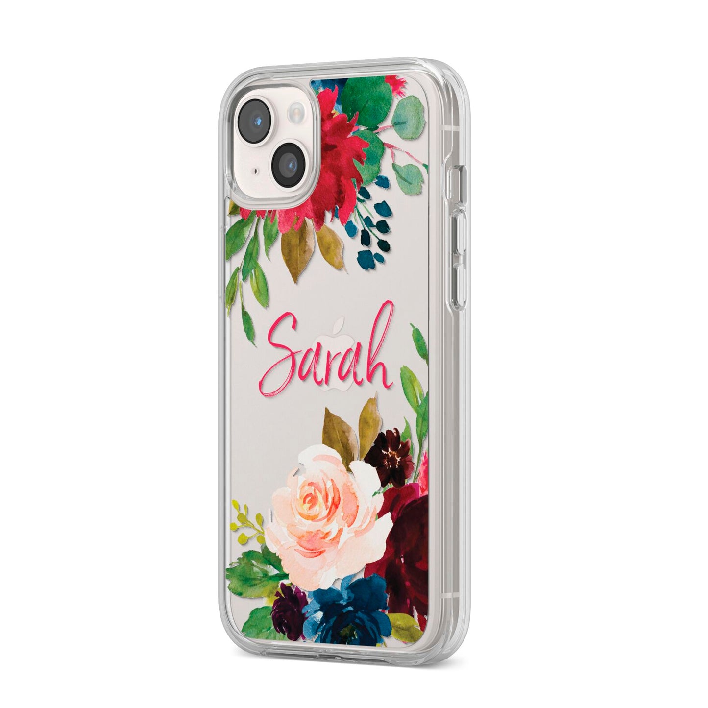 Personalised Transparent Name Roses iPhone 14 Plus Clear Tough Case Starlight Angled Image