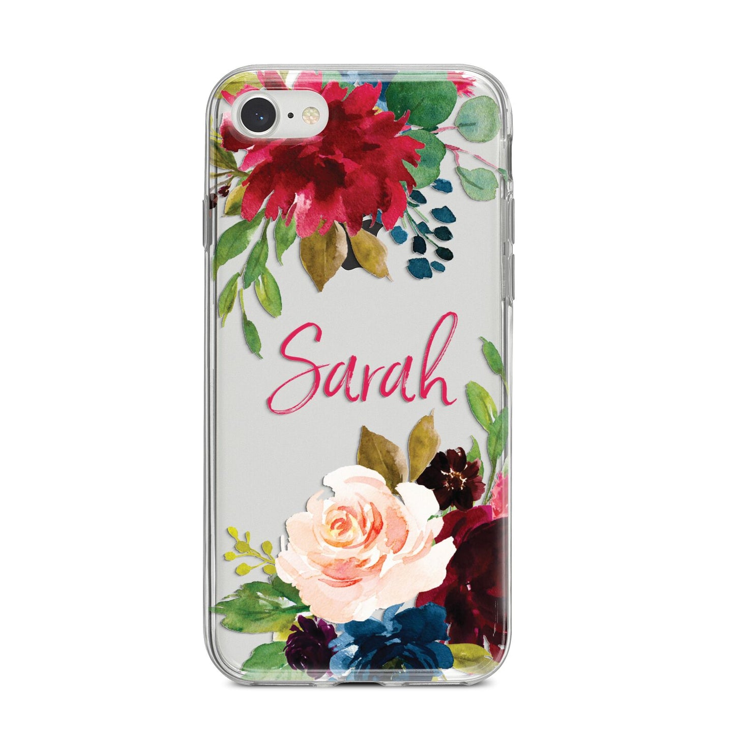 Personalised Transparent Name Roses iPhone 8 Bumper Case on Silver iPhone