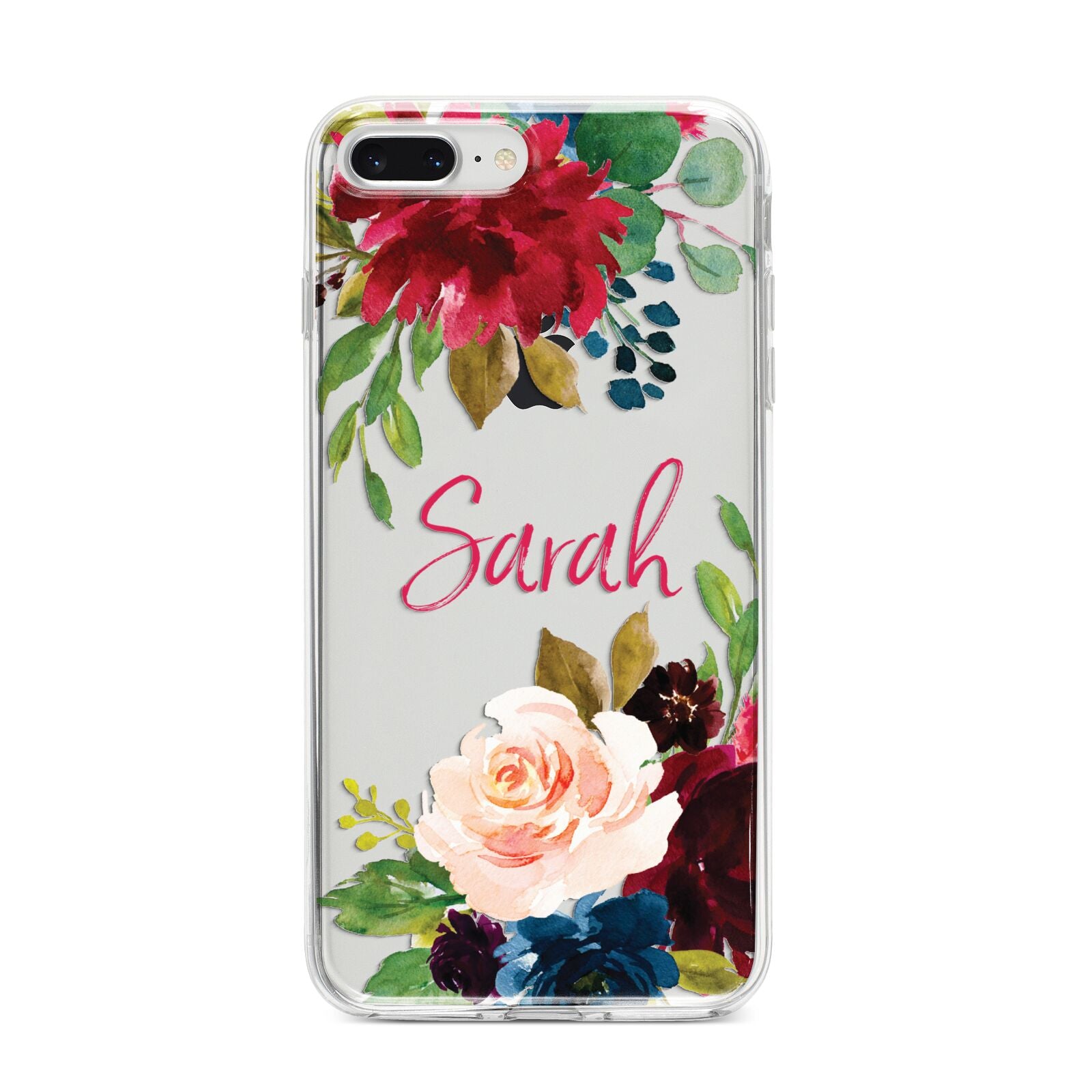 Personalised Transparent Name Roses iPhone 8 Plus Bumper Case on Silver iPhone