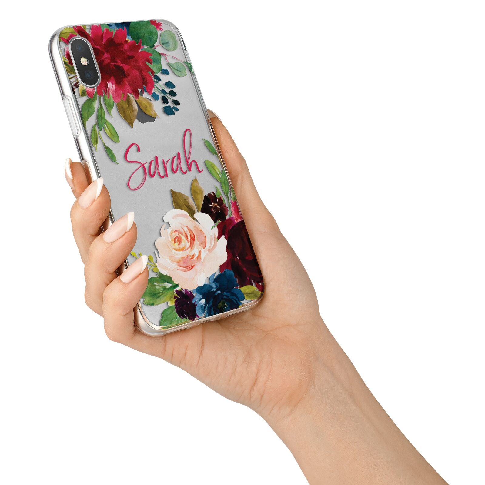 Personalised Transparent Name Roses iPhone X Bumper Case on Silver iPhone Alternative Image 2