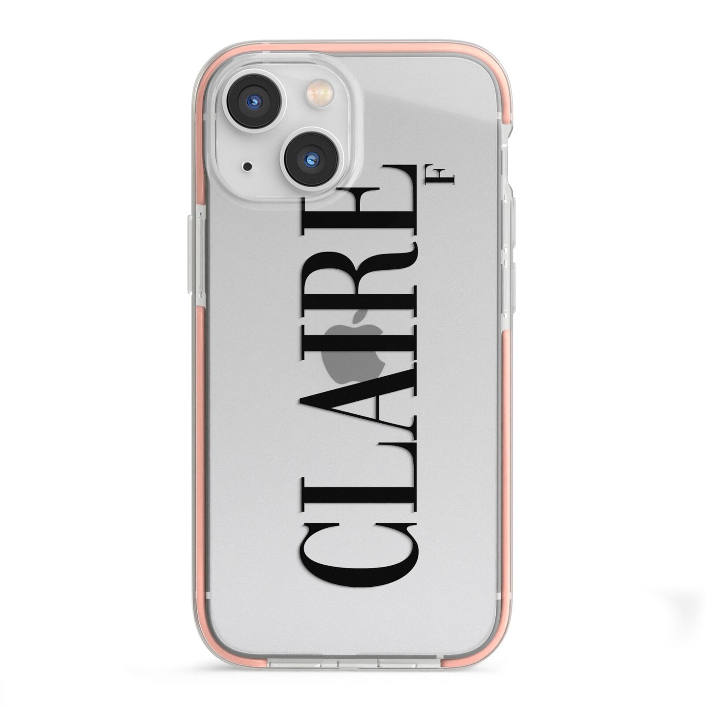 Personalised Transparent Name iPhone 13 Mini TPU Impact Case with Pink Edges