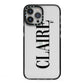 Personalised Transparent Name iPhone 13 Pro Max Black Impact Case on Silver phone