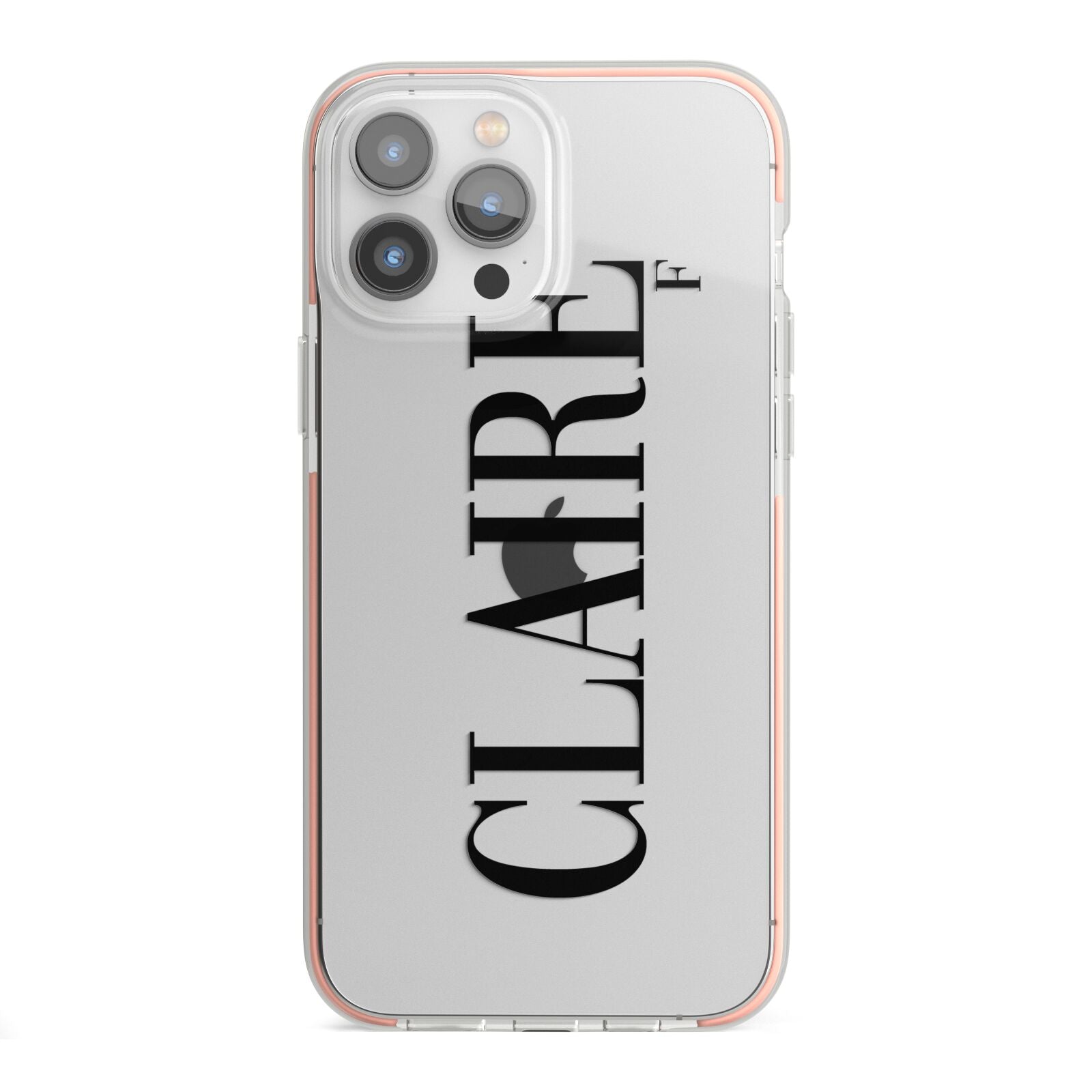 Personalised Transparent Name iPhone 13 Pro Max TPU Impact Case with Pink Edges