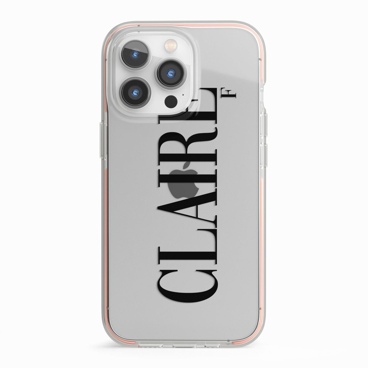 Personalised Transparent Name iPhone 13 Pro TPU Impact Case with Pink Edges