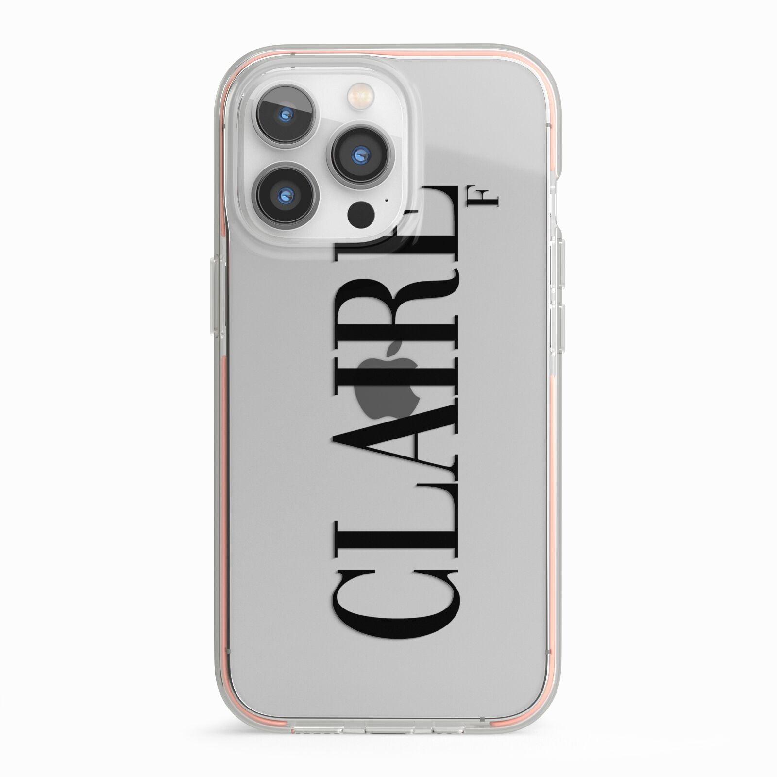 Personalised Transparent Name iPhone 13 Pro TPU Impact Case with Pink Edges