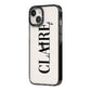Personalised Transparent Name iPhone 14 Black Impact Case Side Angle on Silver phone