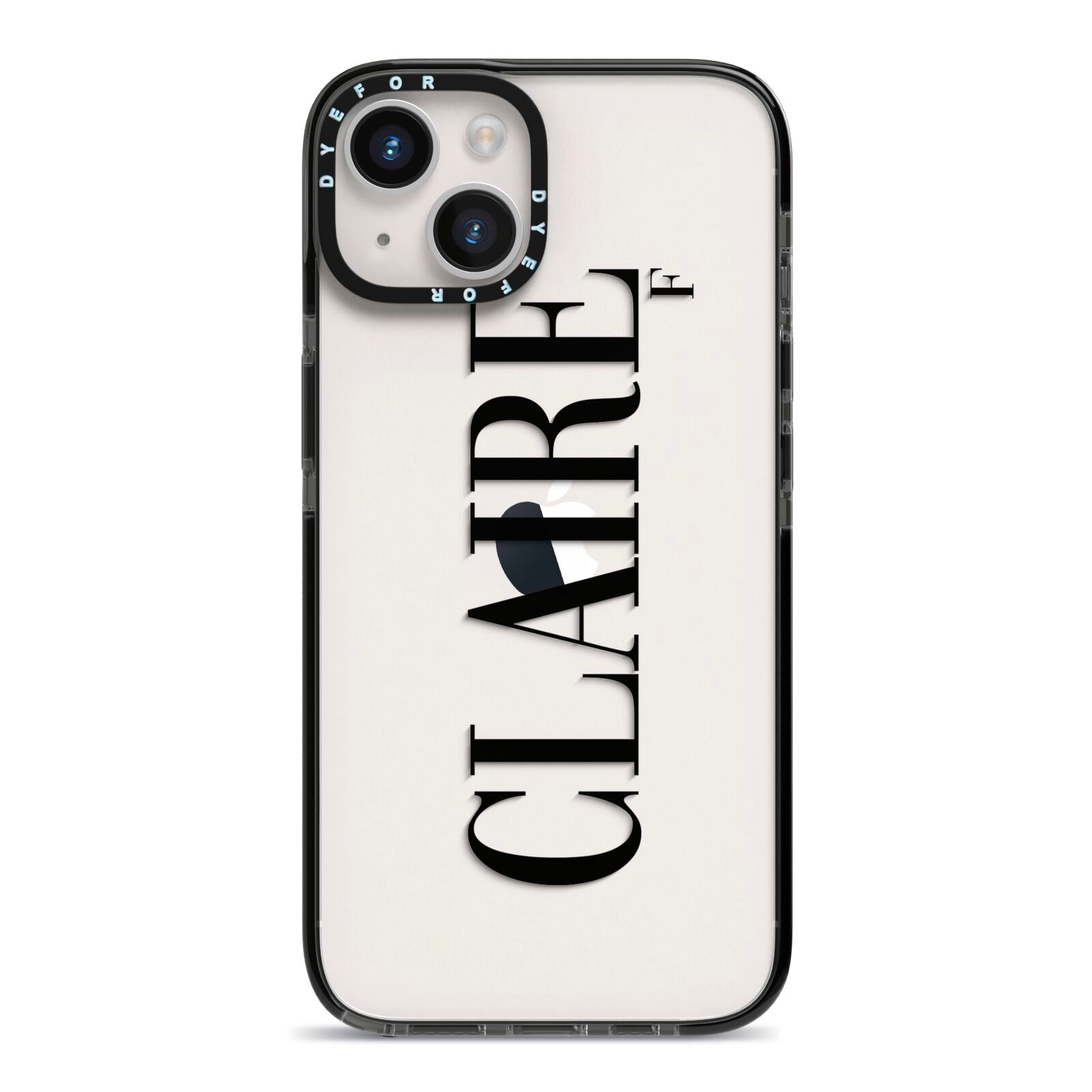Personalised Transparent Name iPhone 14 Black Impact Case on Silver phone