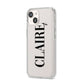Personalised Transparent Name iPhone 14 Clear Tough Case Starlight Angled Image