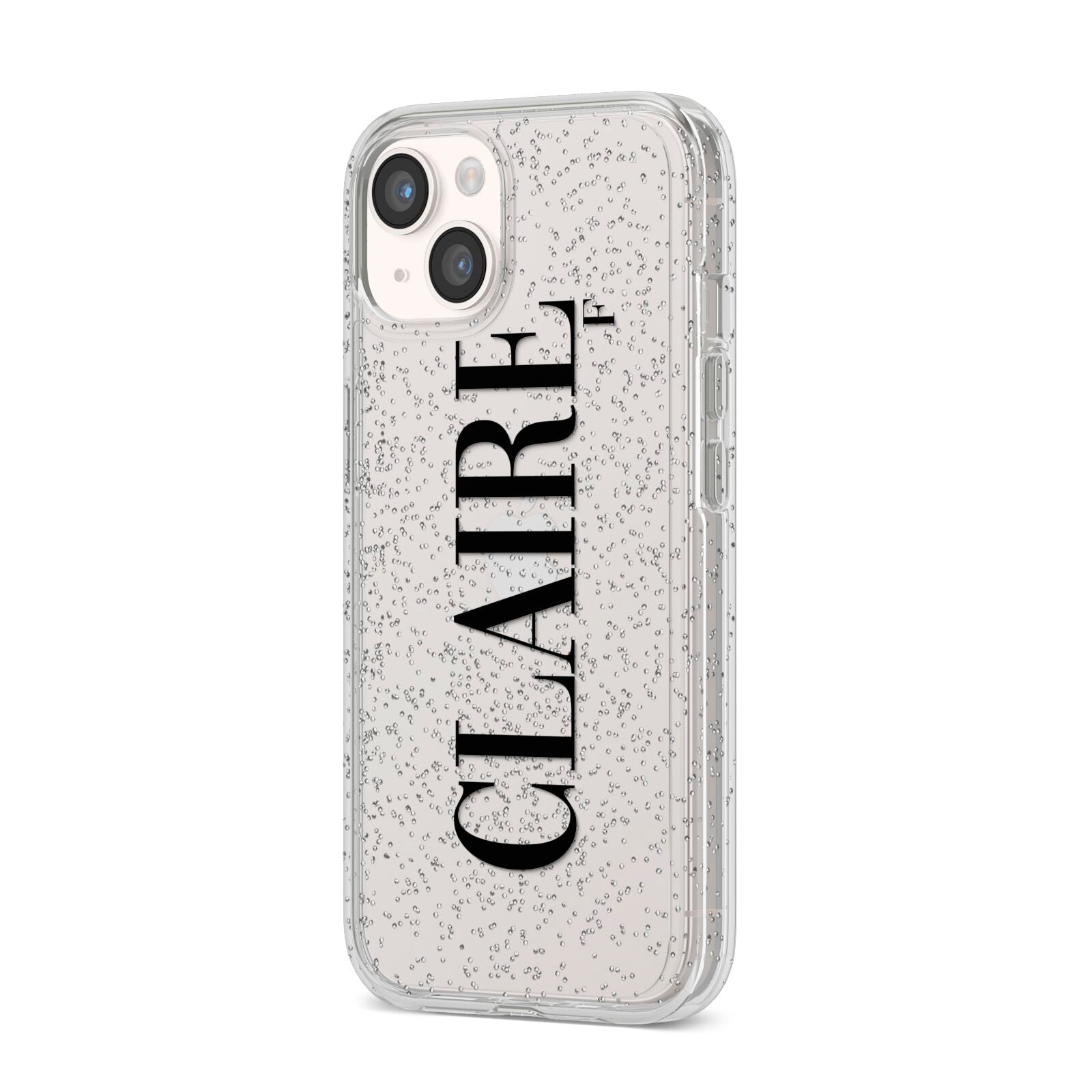 Personalised Transparent Name iPhone 14 Glitter Tough Case Starlight Angled Image