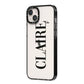 Personalised Transparent Name iPhone 14 Plus Black Impact Case Side Angle on Silver phone
