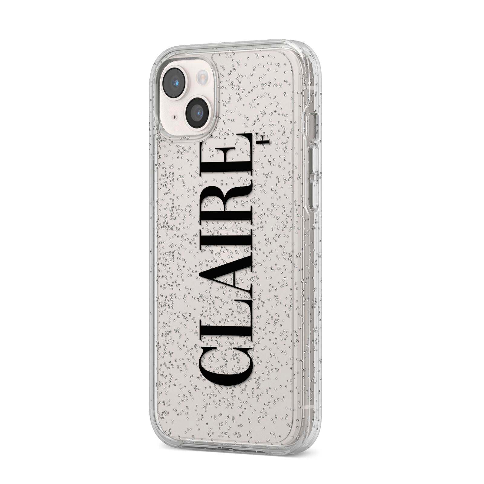 Personalised Transparent Name iPhone 14 Plus Glitter Tough Case Starlight Angled Image