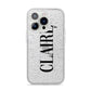 Personalised Transparent Name iPhone 14 Pro Glitter Tough Case Silver