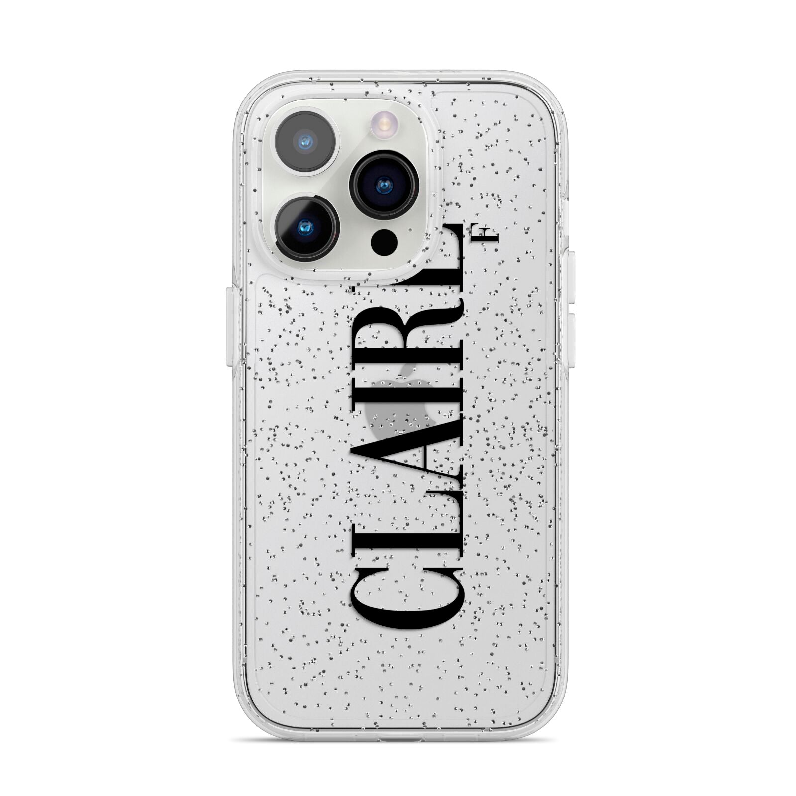 Personalised Transparent Name iPhone 14 Pro Glitter Tough Case Silver
