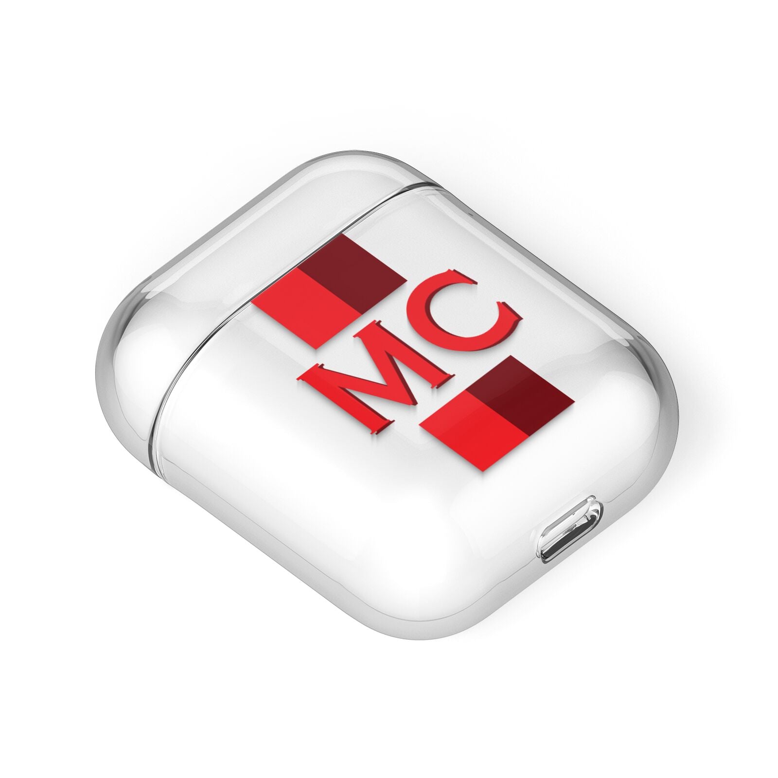 Personalised Transparent Red Bordeaux Stripe AirPods Case Laid Flat